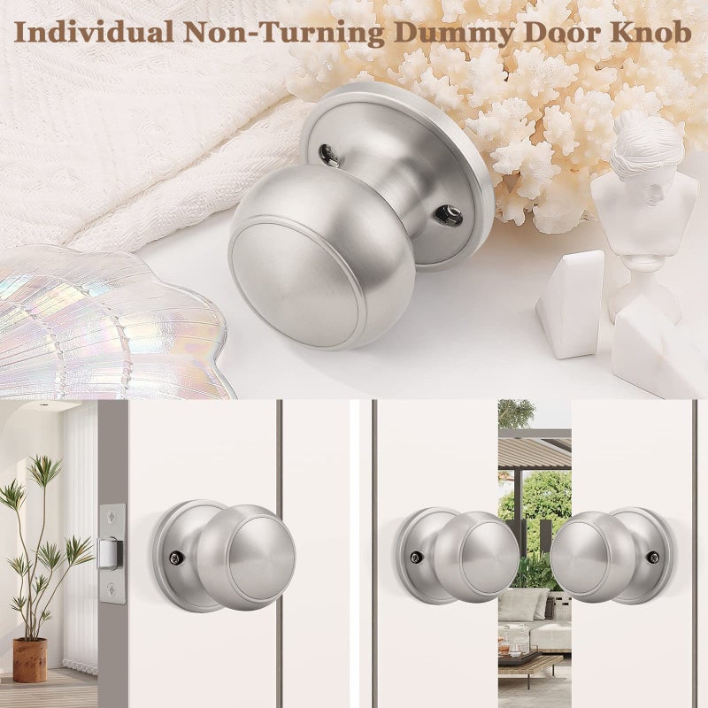 Probrico 5 Pack Classic Closet Door Knobs Dummy Door Knob, Individual Non-Turning Dummy Door Knob Single Side, Satin Nickel Interior Door Knobs, Easy Installation - Image 3